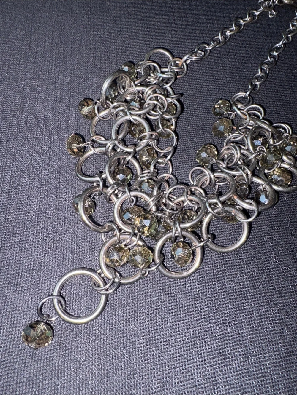 Chainlink Bib Necklace with Champagne Crystal Accents